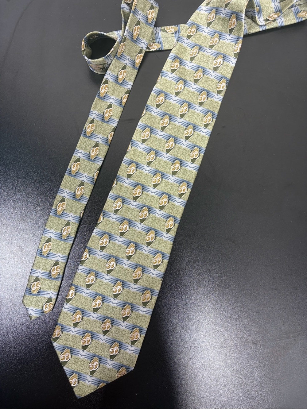 Pierre Pacha Italy 100% Silk Tie Green Blue Geometric Vintage Necktie